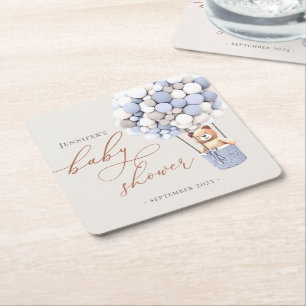 We Can Bearly Wait! Baby Shower Square Paper Coast Coaster