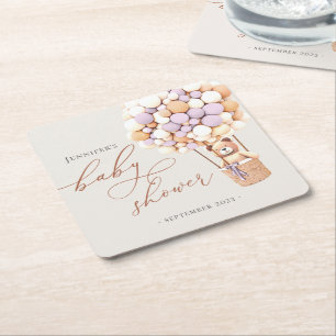 We Can Bearly Wait! Baby Shower Square Paper Coast Coaster