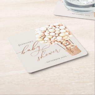 We Can Bearly Wait! Baby Shower Square Paper Coaster