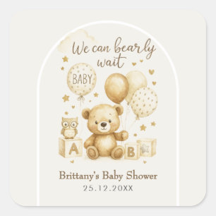 We Can Bearly Wait Baby Shower Square Sticker