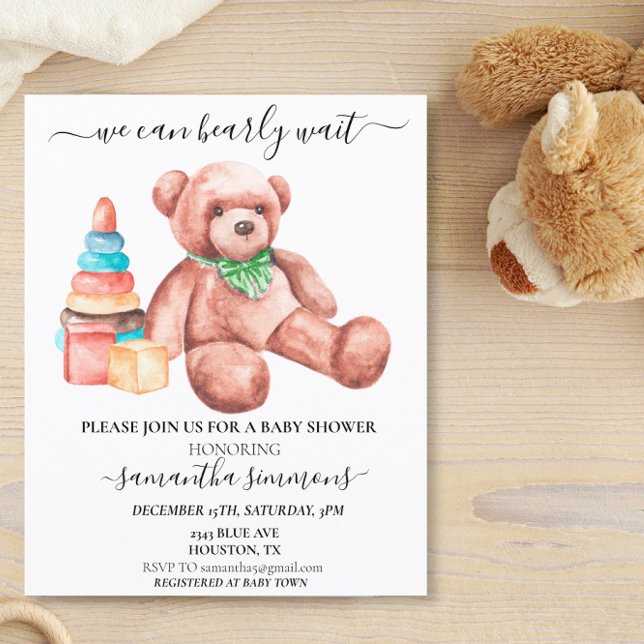 We Can Bearly Wait Baby Shower Teddy Bear  (Creator Uploaded)