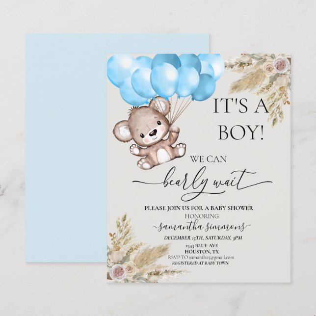 We Can Bearly Wait Baby Shower Teddy Bear Boho Boy (Front/Back)