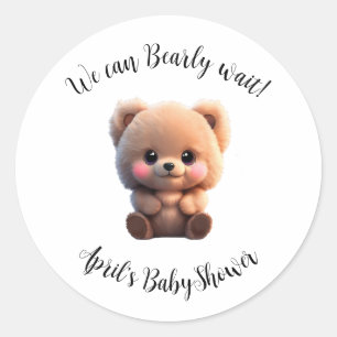We can Bearly Wait Baby Shower teddy bear Classic Round Sticker