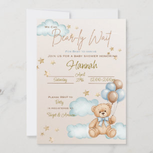 We Can Bearly Wait Baby Shower Teddy Bear Invite