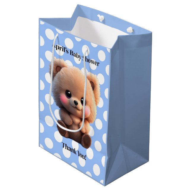 We can Bearly Wait Baby Shower teddy bear polkadot Medium Gift Bag (Front Angled)