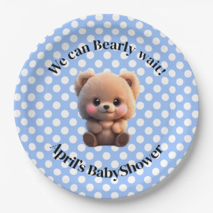 We can Bearly Wait Baby Shower teddy bear polkadot Paper Plate