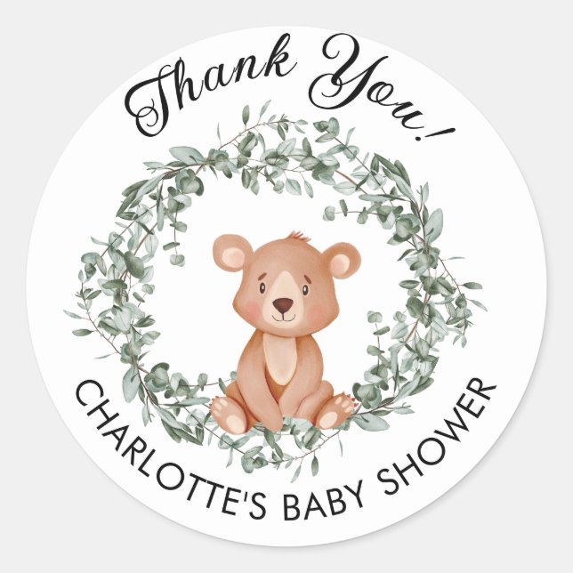 We Can Bearly Wait Baby Shower Thank You Classic Round Sticker (Front)