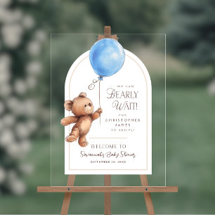 We Can Bearly Wait Baby Shower Welcome Acrylic Sign