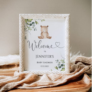 We can bearly wait baby shower welcome poster