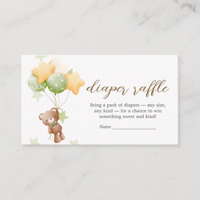We Can Bearly Wait Balloon Baby Diaper Raffle Enclosure Card (Front)