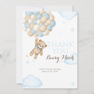 We Can Bearly Wait Balloon Bear Baby Boy Shower  Thank You Card