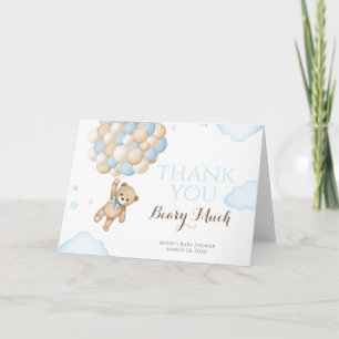 We Can Bearly Wait Balloon Bear Baby Boy Shower  Thank You Card