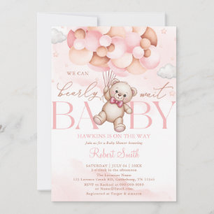 We Can Bearly Wait Balloon Bear Baby Shower Invitation