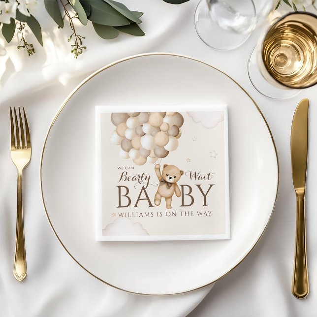 We Can Bearly Wait Balloon Bear Baby Shower  Napkin (Creator Uploaded)