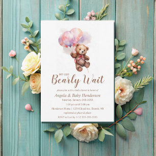 We can Bearly Wait Balloon Teddy Bear Baby Shower Invitation