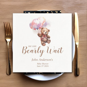 We can Bearly Wait Balloon Teddy Bear Baby Shower Napkin