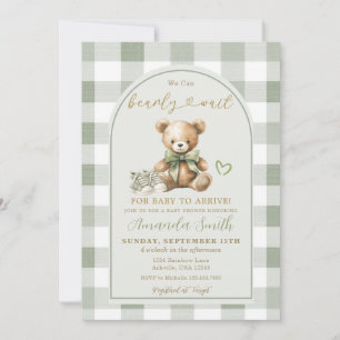 We can Bearly Wait Bear Baby Sage Baby Shower  Invitation