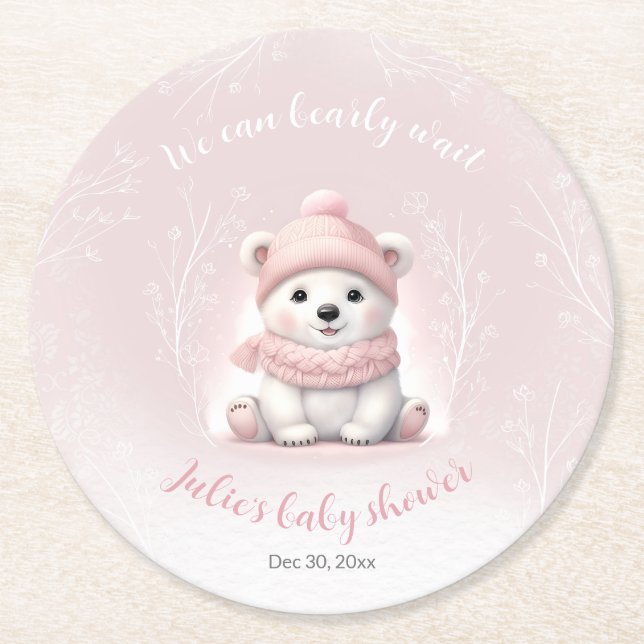 We Can Bearly Wait Bear Baby Shower Paper Coasters (Front)
