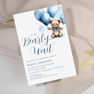 We Can Bearly Wait Bear Balloon Baby Shower Invitation