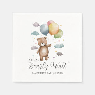 We Can Bearly Wait Bear Balloon Baby Shower  Napkin