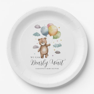 We Can Bearly Wait Bear Balloon Baby Shower  Paper Plate