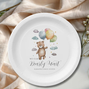 We Can Bearly Wait Bear Balloon Baby Shower  Paper Plate