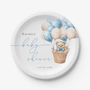 We Can Bearly Wait   Bear Balloon Blue Baby Shower Paper Plate