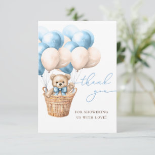 We Can Bearly Wait   Bear Balloon Blue Baby Shower Thank You Card