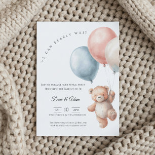 We Can Bearly Wait Bear Balloons Gender Reveal Invitation