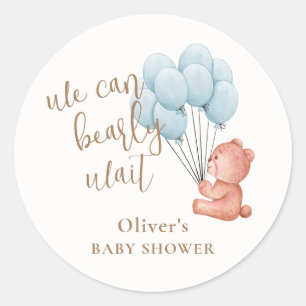 We Can Bearly Wait Bear Blue Balloon Baby Shower Classic Round Sticker