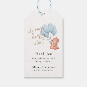 We Can Bearly Wait Bear Blue Balloon Baby Shower Gift Tags