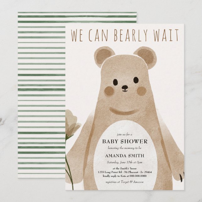 We Can Bearly Wait Bear Boho Baby Shower Invitation (Front/Back)