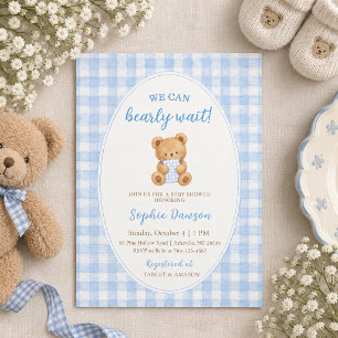 We Can Bearly Wait Bear Boy Baby Shower Invitation