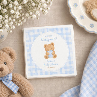 We Can Bearly Wait Bear Boy Baby Shower Napkin