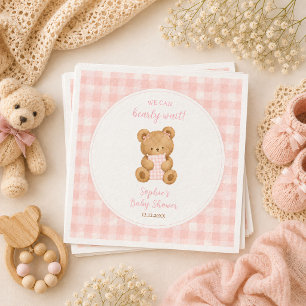 We Can Bearly Wait Bear Girl Baby Shower Napkin