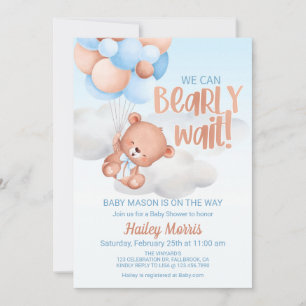 We Can Bearly Wait, Bear Invitation, Baby shower, Invitation