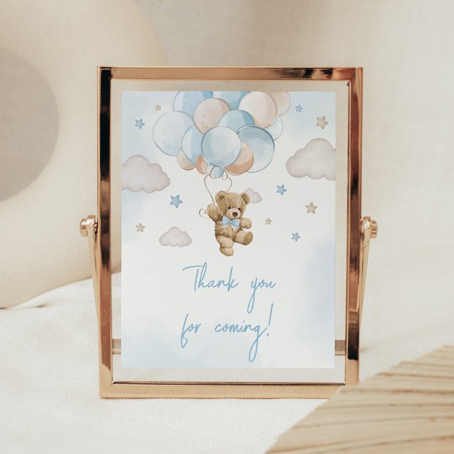We Can Bearly Wait Bear Thank you for Coming Poster (Teddy Bear Balloon Baby Shower Thank you for Coming Sign)