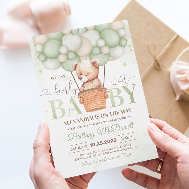 We Can Bearly Wait Bear Theme Baby Shower Invitation (Creator Uploaded)