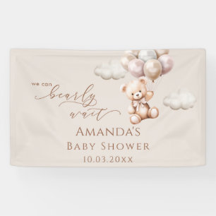 We Can Bearly Wait Bear With Balloons Baby Shower Banner