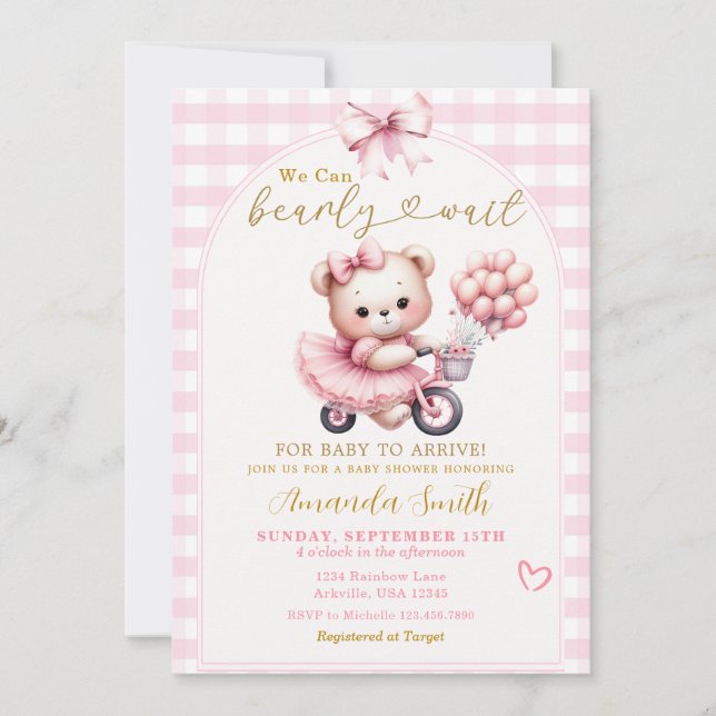 We can Bearly Wait Bear With Balloons Baby Shower  Invitation (Front)