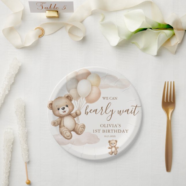 We Can Bearly Wait Birthday Paper Plate (Wedding)