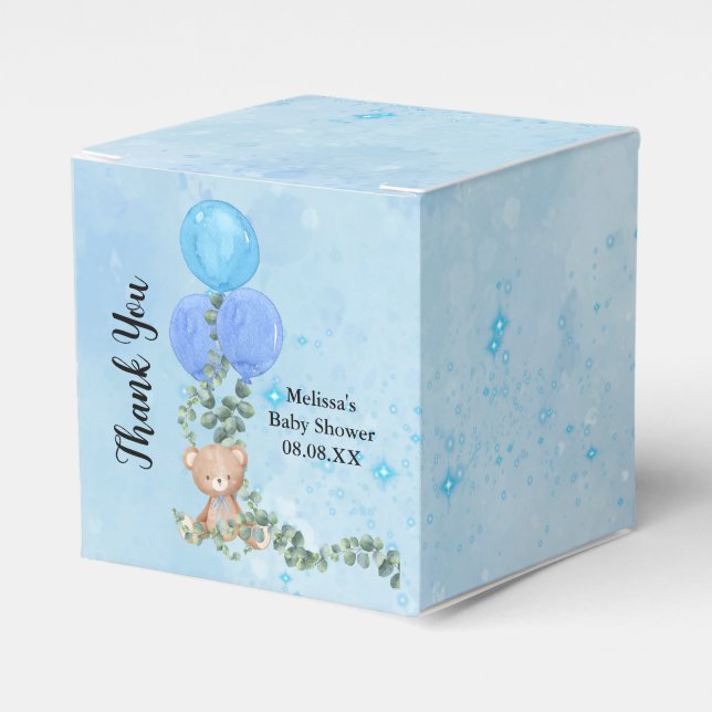 We Can Bearly Wait Blue Balloon Eucalyptus Custom Favor Box (Front Side)