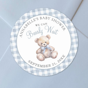 We Can Bearly Wait Blue Bear Baby Shower Classic Round Sticker