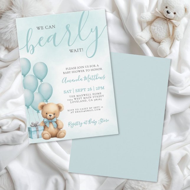 We Can Bearly Wait Blue Bear Baby Shower Invitation (We Can Bearly Wait Blue Bear Baby Shower Invitation)