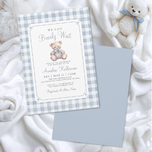 We Can Bearly Wait Blue Bear Baby Shower Invitation