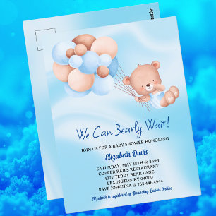 We Can Bearly Wait Blue Beige Boy Baby Shower  Postcard
