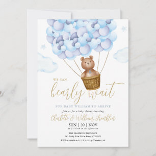 We Can Bearly Wait Blue Boy All In One Baby Shower Invitation