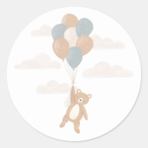 We Can Bearly Wait Blue Boy Baby Shower Classic Round Sticker