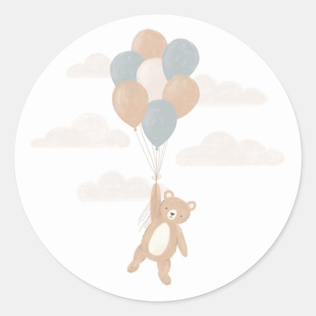 We Can Bearly Wait Blue Boy Baby Shower Classic Round Sticker (Front)