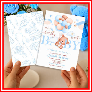 We Can Bearly Wait Blue Boy Baby Shower Invitation
